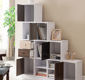 White home storage staircase bookcase/display shelf. 