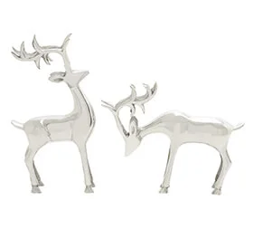 Two silver aluminum deer figurines 