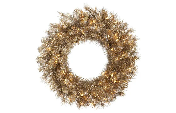 Gold artificial wreath with 100 clear lights 