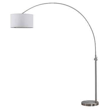 Silver arc floor lamp with white shade