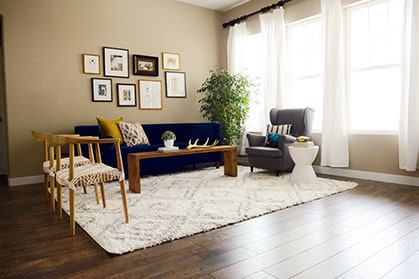 Living room with area rug and furniture