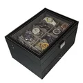 Sorbus Black Leather 20 Watch Glass Top Display Box