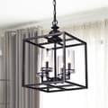 La Pedriza 4-light Antique Black Lantern Chandelier with Clear Glass Cylinders