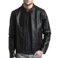 Men's Black Moto Cafe Racer Leather Jacket