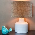 Modern Grey Fabric 17.75-inch High Table Lamp with Chic Stone Concrete Base