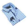 Coogi Mens White/Light Blue Checkered Dress Shirt