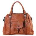 Women's Diophy Blue/Black/Brown Faux Leather Front-pocket Zipper-closure Tote Handbag