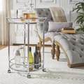 Metropolitan Round Chrome Metal Mobile Bar Cart with Glass Top by iNSPIRE Q Bold