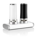Belmint Blumwares Black and White Steel 3-piece Salt and Pepper Shakers and Magnetic Stand Set