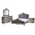 Acme Furniture Chantelle 4-Piece Bedroom Set, Antique Platinum with Silver Gray Silk-Like Fabric