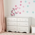 South Shore Summer Breeze Pure White and Pink 6-Drawer Double Dresser with Watermelons and Dots Wall Decals