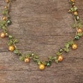 Handmade By Golden Silk Freshwater Pearl and Peridot Tropical Elite Strand Necklace (Thailand)