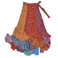 Handmade Silk Blend Long Patchwork Sari Wrap Skirt (India)