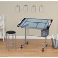 Studio Designs Vision 2-piece Blue Glass Top Drafting Table with Stool
