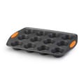 Rachael Ray Yum-o! Grey Carbon Steel and Orange Silicone Handles Nonstick 12-cup Oven Lovin' Muffin and Cupcake Pan Bakeware