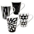 Konitz 'Assorted Design' Black/ White Porcelain Mugs (Set of 4)