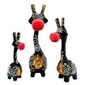 Set of 3 Handmade Black and Red Giraffe Statues (Indonesia)