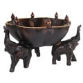 Handmade 6-inch Triumphant Elephants Carved Rain Tree Wooden Bowl (Thailand)