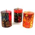 Set of Three Boxed Handmade Mini-Pillar Candles with Bongazi Design (Set of 3) (South Africa)