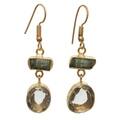 Handmade Sitara Collections Goldplated Green Amethyst and Rough Tourmaline Gemstone Earrings (India)