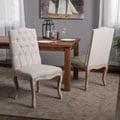 Weathered Hardwood Studded Beige Dining Chair (Set of 2) by Christopher Knight Home