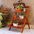 Wood Outdoor Three-Layer Plant Stand with Teak Finish