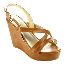 Women's Beston Olay-06 Strappy Wedge Sandal Tan Faux Leather