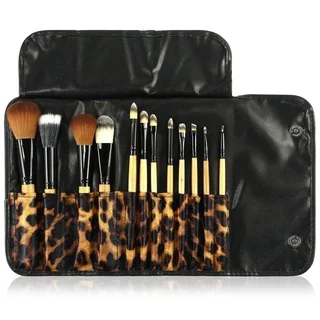 Zodaca 12-piece Professional Cosmetic Makeup Brushes Set with Black/ Brown Leopard Pouch Bag