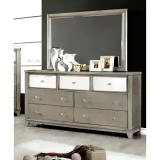 Furniture of America Divonne Modern Crocodile Silver 2-Piece Dresser and Mirror Set