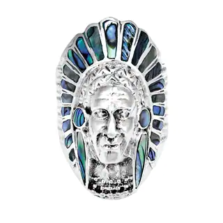 Native American Indian Chief Head Stone .925 Sterling Silver Ring (Thailand)