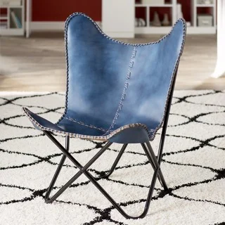 Navy Blue Leather Butterfly Chair with Black Frame