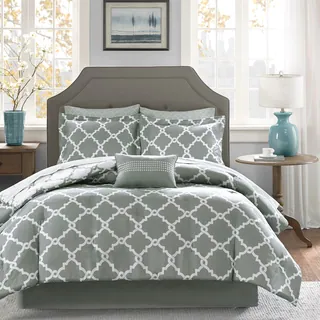 Madison Park Essentials Almaden Grey Trellis Pattern Reversible Complete Comforter and Cotton Sheet Set
