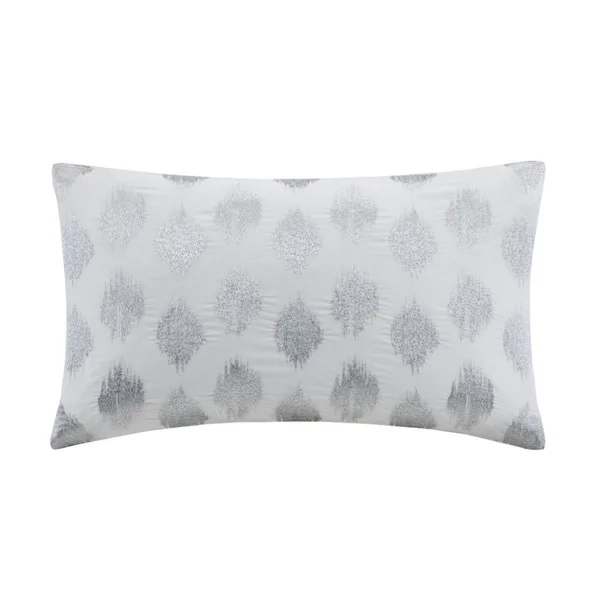 The Curated Nomad Miley Silver Dot Embroidered Oblong Cotton Throw Pillow