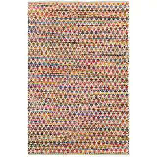 Hand-woven Chindi Accent Harlequin White Multi-colored Rug (2'6 X 4')