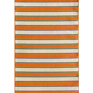 Somette Tributary Crosby Stripe Snow and Orange Indoor/ Outdoor Rug (7'10 x 9'10)
