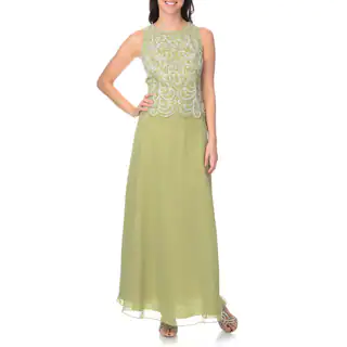 J Laxmi Women's Celery and Silver Mock 2-piece Gown