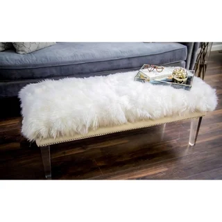 Luxe White Sheepskin Lucite Bench