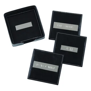 Royce Leather Square Coasters with 3 Inch Engravable Plate