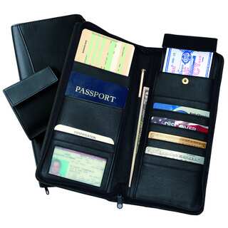 Royce Black Leather Executive Zippered Travel Document and Passport Case