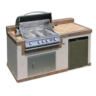 Cal Flame Outdoor Kitchen 4-burner Barbecue Grill Island with Refrigerator