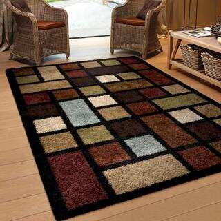 Oasis Shag Collection Color Grid Multi Area Rug (7'10" x 10'10")