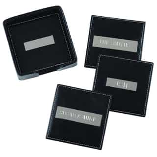 Royce Leather 4 Leather Square Coasters with 2 Inch Engraved Plates