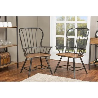Set of 2 Longford Wood and Metal Vintage Industrial Dining Arm Chair-Black