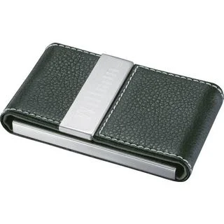 Visol Carlisle Black Leather and Stainless Steel Business Card Case