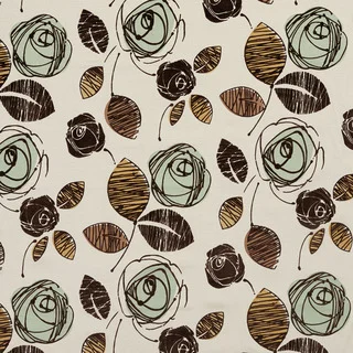 U0370D Seamist and Brown Roses Layered Microfiber Velvet on Cotton Upholstery Fabric