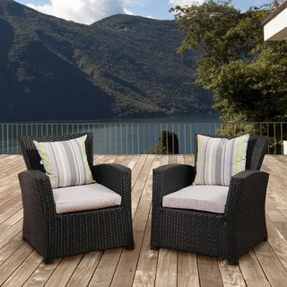Atlantic Glacier Black Synthetic Wicker Seating Armchair Set with Light Grey Cushions (Set of 2)