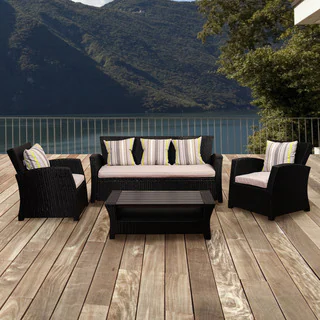 Atlantic Glacier 4-piece Black Synthetic Wicker Seating Set with Light Grey Cushions