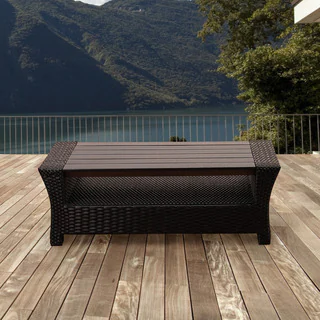 Atlantic Glacier Black Synthetic Wicker Rectangular Coffee Table with Plastic Wood Top