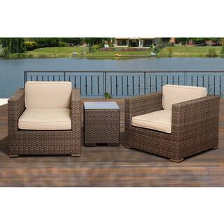 Atlantic Modena 3-Piece Grey Wicker Seating Set with Off-White Cushions