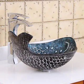 Elite Pacific Whale Pattern Tempered Glass Bathroom Vessel Sink